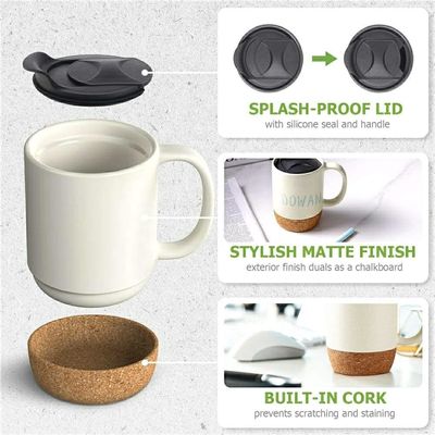 Custom Logo 15oz Sublimatie Porseleinen Koffiekop Keramische Cup Met Handvat Deksel En Houten Onderkant