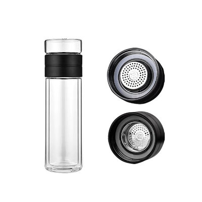 Glaswaterfles met theefilter en dubbelwandisolatie voor warme dranken