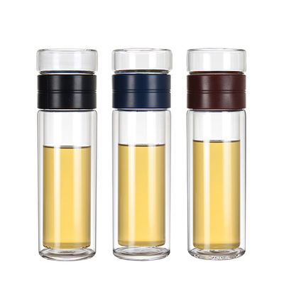 Dubbele wand geïsoleerde glazen waterfles met deksels Fruit infuser voor uw gemak