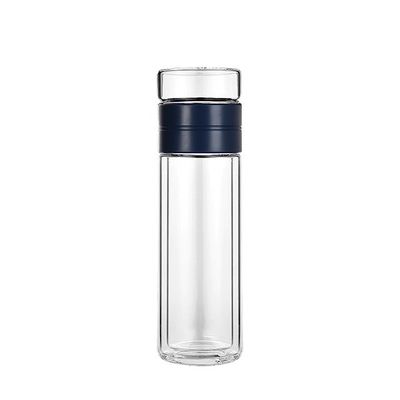 Dubbele wand geïsoleerde glazen waterfles met deksels Fruit infuser voor uw gemak
