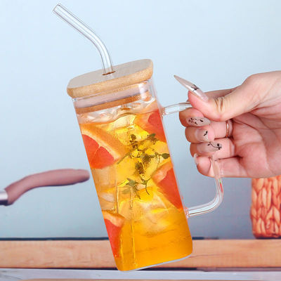 Vierkante glazen beker met deksel Top Verkopen Iced Coffee Tea Mug Drinking Glassen