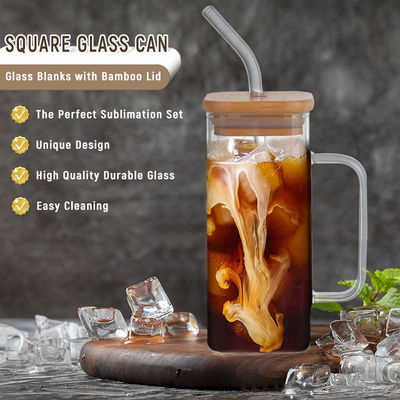 Vierkante glazen beker met deksel Top Verkopen Iced Coffee Tea Mug Drinking Glassen