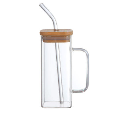 Vierkante glazen beker met deksel Top Verkopen Iced Coffee Tea Mug Drinking Glassen