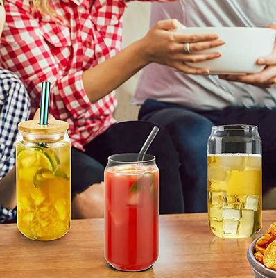 16oz glazen mok met bamboe deksel voor ijs bubbel thee koffie soda bier kan vorm