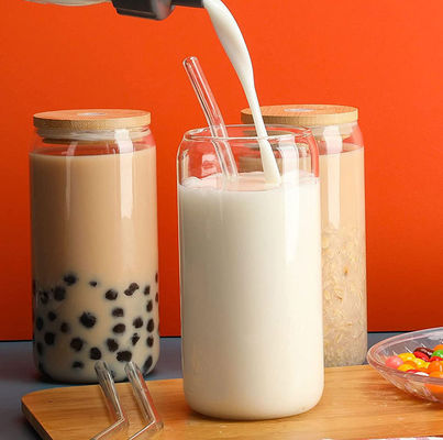 16oz glazen mok met bamboe deksel voor ijs bubbel thee koffie soda bier kan vorm