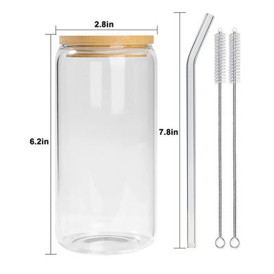 16oz glazen mok met bamboe deksel voor ijs bubbel thee koffie soda bier kan vorm