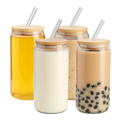 16oz ijs koffie mok bubbel thee pop blik bier wijn drank glasbeker met glazen stro