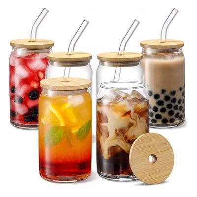 16 oz blikje in de vorm van een bubbel theeglas met een deksel voor sap, melk, bier, frisdrank, glazen rietjes inbegrepen