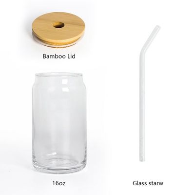 16 oz blikje in de vorm van een bubbel theeglas met een deksel voor sap, melk, bier, frisdrank, glazen rietjes inbegrepen