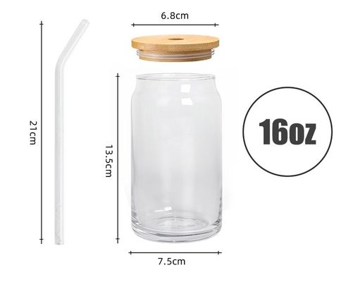 Partij Gelegenheid 16oz Glas Bier blik in de vorm van een beker met bamboe deksel en stro