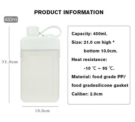 450 ml BPA-vrij Draagbaar lekbestendig PP Plastic Square Juice Sportfles met deksel en dop