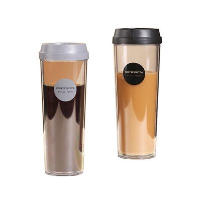 320 ml/420 ml/520 ml/700 ml Herbruikbare dubbele wand Plastic transparante theekop met deksel Camping gelegenheid
