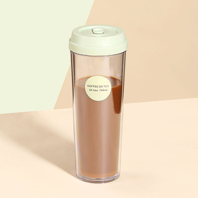 320 ml/420 ml/520 ml/700 ml Herbruikbare dubbele wand Plastic transparante theekop met deksel Camping gelegenheid