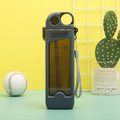 350 ml vierkante BPA-vrije plastic waterfles met handvat en tijdstempel