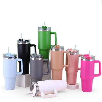 Draagbare thermische cup tumbler met handvat en deksel stro 40oz roestvrij staal geïsoleerd