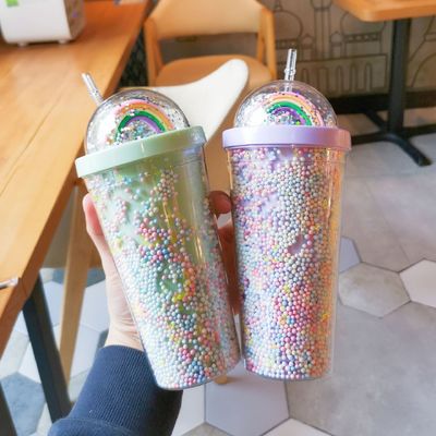 550 ml Duidelijke PC Plastic Cup BPA-vrij Dubbelwandige herbruikbare Milkshake Cup met stro