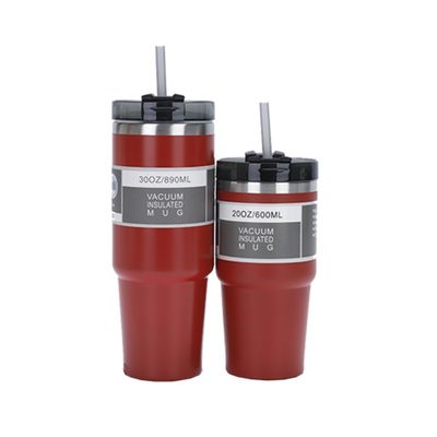 Voorbeeld 20oz 30oz auto beker met stro 304 roestvrij staal tumbler dubbele wand vacuüm geïsoleerde mok reis tumbler