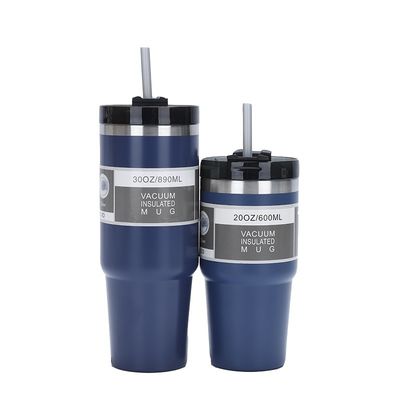 Voorbeeld 20oz 30oz auto beker met stro 304 roestvrij staal tumbler dubbele wand vacuüm geïsoleerde mok reis tumbler
