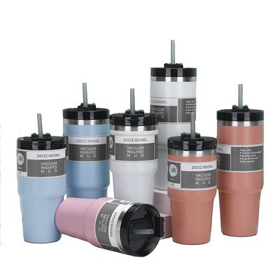 Voorbeeld 20oz 30oz auto beker met stro 304 roestvrij staal tumbler dubbele wand vacuüm geïsoleerde mok reis tumbler