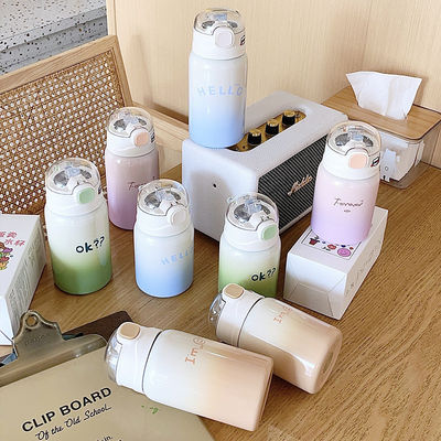 Studenten Draagbare 350/450 ml roestvrijstalen tumblers met stro en thermische isolatie