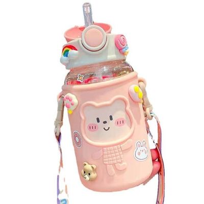 Anti-corrosie bedekte 620 ml plastic waterfles met beervormig deksel en Lanyard Cute