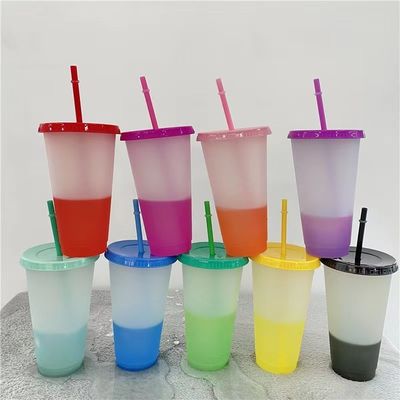 Terug naar school 16oz/24oz BPA gratis plastic koffiebeker koude waterfles met deksel en stro