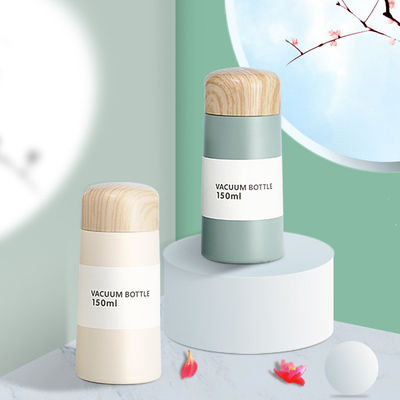 Dubbele wand mini hout graan roestvrij staal thermos recht kopje waterfles 0,5 kg
