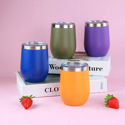 Custom Logo Dubbelwand Vacuum Geïsoleerd 12OZ roestvrij staal wijn tumbler met deksel