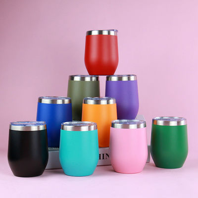 Custom Logo Dubbelwand Vacuum Geïsoleerd 12OZ roestvrij staal wijn tumbler met deksel