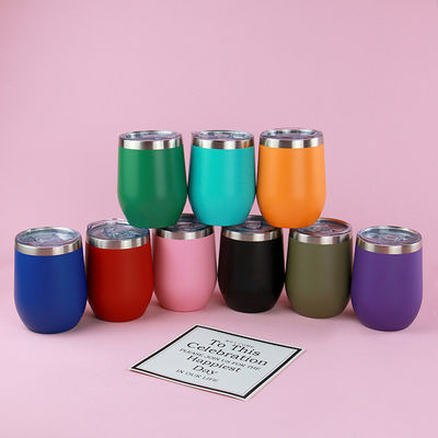 Custom Logo Dubbelwand Vacuum Geïsoleerd 12OZ roestvrij staal wijn tumbler met deksel
