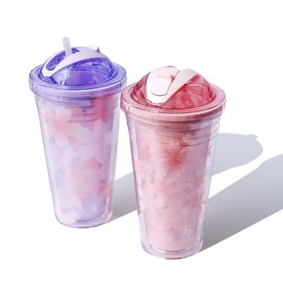 Thermische isolatie Cherry Blossom waterfles 480ml Customized Logo Plastic Tumbler Cup