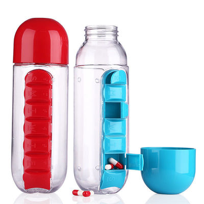 Kookwater Multifunctioneel 600 ml 2 in 1 dagelijkse plastic waterfles met zevendaagse pillenhoes