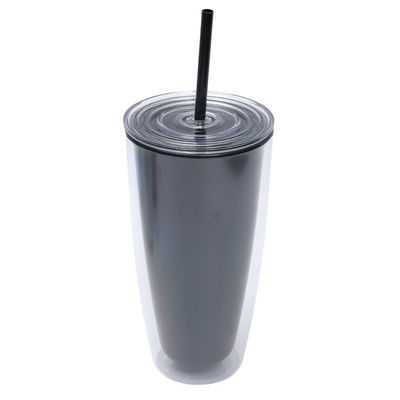 Rechte 24oz dubbele wand plastic koffie tumbler met meerdere kleuren opties en stro