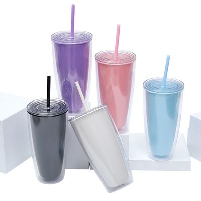 750 ml capaciteit heldere plastic bekers met deksels en stro voor kinderen herbruikbare tumbler