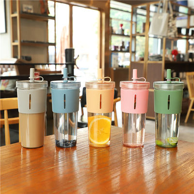 700 ml helder BPA-vrij sap Drinkwaterfles Tumbler Cup met stro en mouw