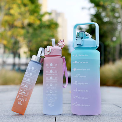 32 oz BPA Free Time Marker 3pcs Plastic Frosted Motivational Water Flasket Set voor sporten Roze