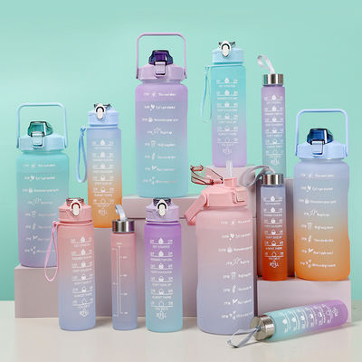32 oz BPA Free Time Marker 3pcs Plastic Frosted Motivational Water Flasket Set voor sporten Roze