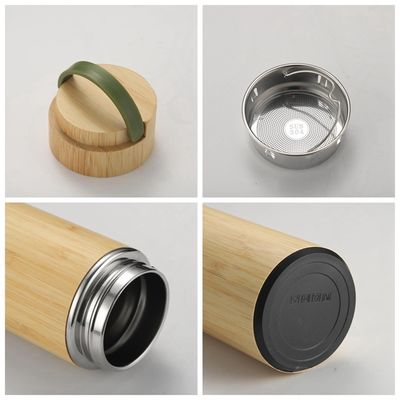 Roestvrij staal geïsoleerde houten bamboe thermosen Flask Cup Mug Flask met thee infuser