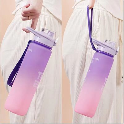 Gym Outdoor Activity 1L Plastic Sport Drinking Flasje met tijdmarker en geen isolatie