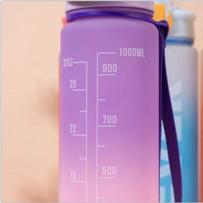 Gym Outdoor Activity 1L Plastic Sport Drinking Flasje met tijdmarker en geen isolatie