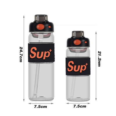 Zwarte lekvrije Tritan BPA gratis sport waterpot met tijdmarker 680 ml plastic motivatie waterfles