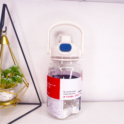Witte 1.2L Sport Plastic Gradient Straw Waterfles Met Tijdmarker Voor Dagelijks