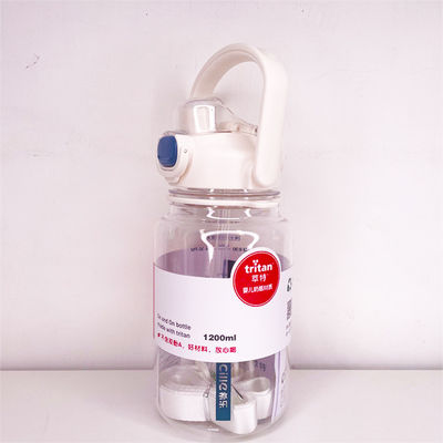 Witte 1.2L Sport Plastic Gradient Straw Waterfles Met Tijdmarker Voor Dagelijks