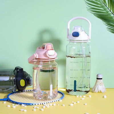 Witte 1.2L Sport Plastic Gradient Straw Waterfles Met Tijdmarker Voor Dagelijks