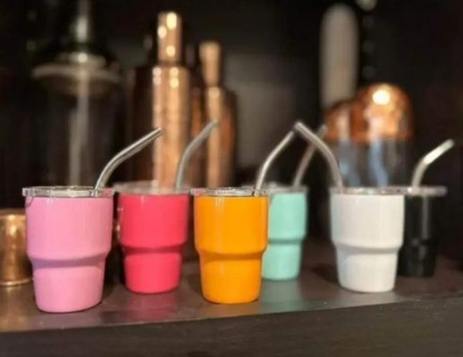 Party Ready 2oz roestvrij staal dubbelwand geïsoleerde gesublimateerde glazen mok met stro en deksel