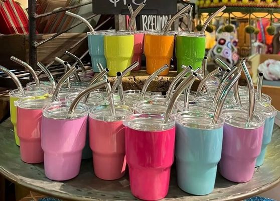 Party Ready 2oz roestvrij staal dubbelwand geïsoleerde gesublimateerde glazen mok met stro en deksel