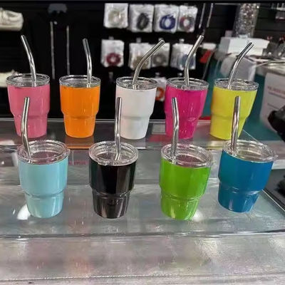 Kleurrijke 2 oz roestvrij staal waterfles Mini schattig zakbeker met stro voor het feest