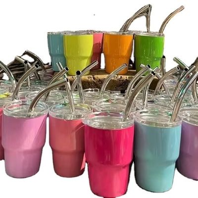 Kleurrijke 2 oz roestvrij staal waterfles Mini schattig zakbeker met stro voor het feest