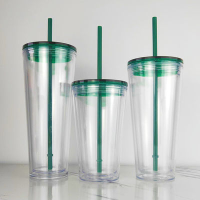 1 stuk Custom DIY 16oz 24oz Double Wall Plastic Acrylic Clear Cup met stro en deksel