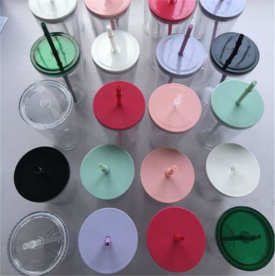 1 stuk Custom DIY 16oz 24oz Double Wall Plastic Acrylic Clear Cup met stro en deksel